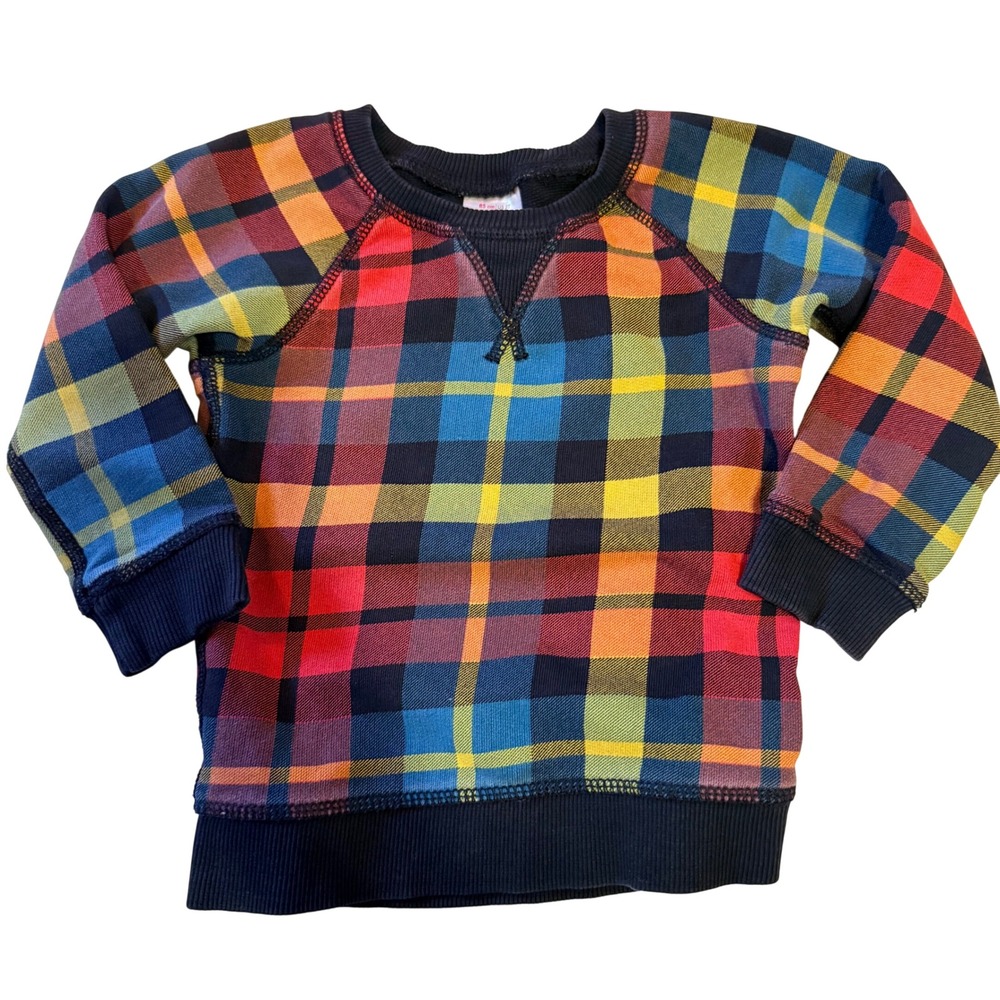 Hanna Andersson Kids Plaid Cotton French Terry Sweatshirt 2T Preppy Colorful